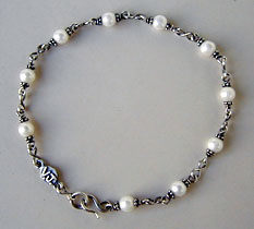 white cultured pearl and sterling silver ankle bracelet by Vicky J