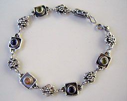 Ankle Bracelet peridot, iolite, amethyst, peach moonstone and handmade sterling silver chains and clasp by Vicky Jousan
