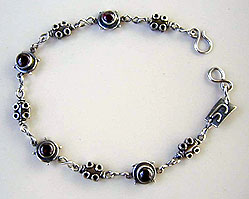 Ankle Bracelet garnet and handmade sterling silver chains and clasp by Vicky Jousan