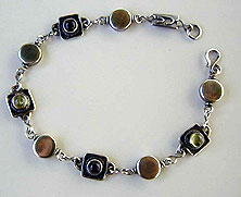 Ankle Bracelet peridot, iolite, amethyst, peach moonstone and handmade sterling silver chains and clasp by Vicky Jousan