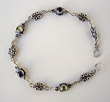 Ankle Bracelet Amethyst, Peridot, and handmade sterling silver chains and clasp by Vicky Jousan