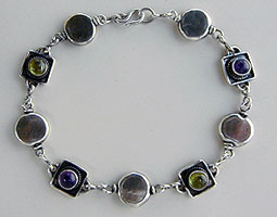 Ankle Bracelet peridot, amethyst and handmade sterling silver chains and clasp by Vicky Jousan