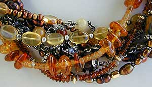Carnelian, citrine, pearl, amber, jade, agate, 14K gold and sterling silver 9-strand Necklace by Vicky Jousan