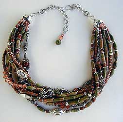 Japer, carnelian, jade, pearls, hematite, serpentine, crystal and sterling silver 9-strand Necklace by Vicky Jousan