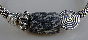 African Granite Collector Bead with Hill Tribe Silver bangle bracelet - by Vicky Jousan