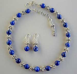 Lapis Lazuli and sterling silver necklace and earrings by Vicky Jousan