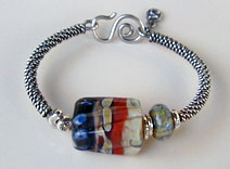 Lampwork Beads with Hill Tribe Silver bangle bracelet - by Vicky Jousan