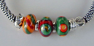 Lampwork Beads by Chris with Hill Tribe Silver bangle bracelet - by Vicky Jousan