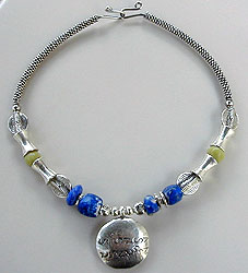 Lapis Lazuli and verd-antique with Hill Tribe Silver bangle choker