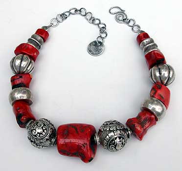 Hill Tribe silver and coral necklace by Vicky Jousan