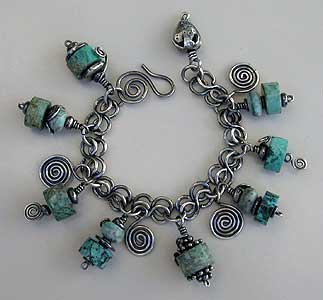 Peruvian Turquoise and Sterling Silver charm bracelet