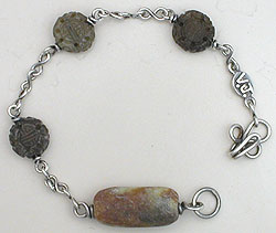 Sterling silver bone and serpentine Pendulum Bracelet by Vicky Jousan