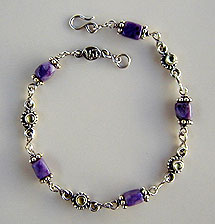 Ankle Bracelet charoite, peridot, citrine with handmade sterling silver chains and clasp by Vicky Jousan