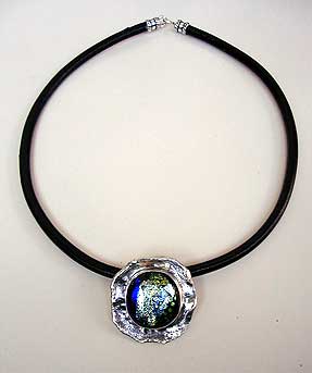 Dichroic Glass and Sterling Silver pendant by Vicky Jousan