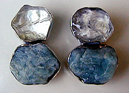 Quartz crystal, aquamarine, and sterling silver earrings by Vicky Jousan