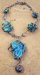 Arizona Turquoise and sterling silver wire wrapped necklace by Vicky Jousan