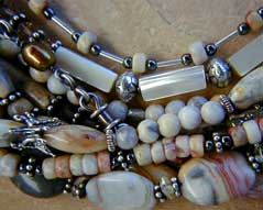 Crazylace agate, pearls, Austrian cyrstal, handmade sterling silver chains necklace by Vicky Jousan
