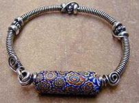 Bali sterling silver wire wrapped Millifiori Bead bracelet by Vicky Jousan
