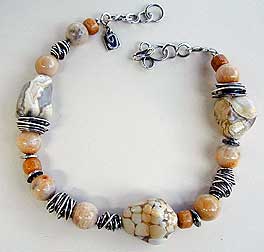 Jasper, Jade and Coral with handcrafted sterling silver beads and chain necklace by Vicky Jousan