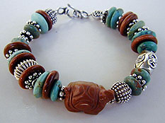 Chinese turquoise, Jasper, Sunstone and Sterling Silver Bracelet by Vicky Jousan