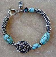 Chinese Turquoise and Sterling Silver Bracelet by Vicky Jousan