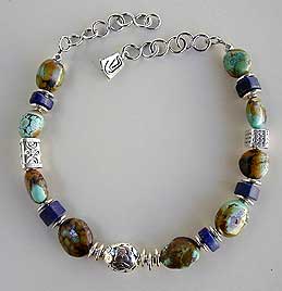 Chinese turquoise, lapis, and sterling silver necklace by Vicky Jousan