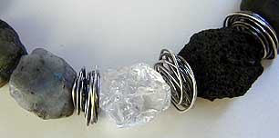 Lava, Quartz Crystal, Labradorite, and sterling silver necklace by Vicky Jousan