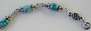 Ankle Bracelet Chinese turquoise and handmade sterling silver chains and clasp by Vicky Jousan