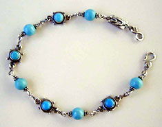 Ankle Bracelet Sleeping Beauty turquoise and handmade sterling silver chains and clasp by Vicky Jousan