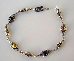 Ankle Bracelet Citrine, Amethyst, Gold Filled Beads and handmade sterling silver chains and clasp by Vicky Jousan