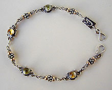 Ankle Bracelet Citrine, Peridot, Gold Filled Beads and handmade sterling silver chains and clasp by Vicky Jousan