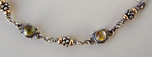 Ankle Bracelet Citrine, Peridot, Gold Filled Beads and handmade sterling silver chains and clasp by Vicky Jousan