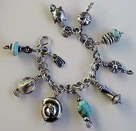 Silver and turquoise Eclectic Charm Bracelet - by Vicky Jousan