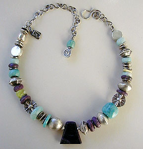 Sugilite, Amazonite, and Rickolite - stones by Africa John - sterling silver necklace by Vicky Jousan