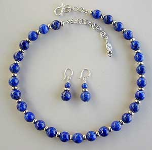 Lapis Lazuli and sterling silver necklace and earrings by Vicky Jousan