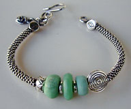 Chrysocolla beads with Hill Tribe Silver choker bangle bracelet