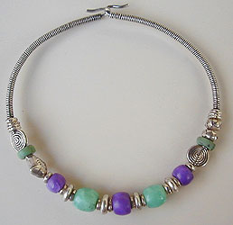 Hand Hand Sculpted Sugilite and Chrysocolla beads with Hill Tribe Silver necklace