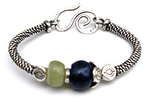 Sterling silver lapis and jade bangle bracelet by Vicky Jousan