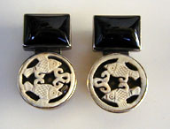 Black onyx, carved bone and sterling silver earrings by Vicky Jousan