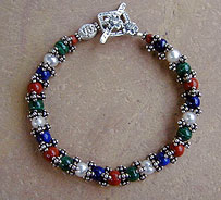 Lapis Lazuli, Malachite, Red Jasper, Pearls and Sterling Silver Bracelet by Vicky Jousan