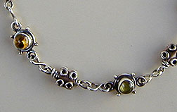 Ankle Bracelet  peridot, and citrine with handmade sterling silver chains and clasp by Vicky Jousan