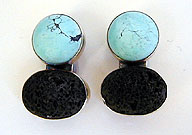 Turquoise, Lava and sterling silver earrings by Vicky Jousan