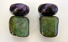 Chaorite, Chrysoprase, and sterling silver earrings by Vicky Jousan