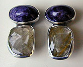 Charoite, Rutilated Quartz, and sterling silver earrings by Vicky Jousan