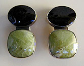 Serpentine, rainbow obsidian,  and sterling silver earrings by Vicky Jousan
