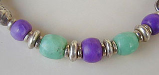 Hand Hand Sculpted Sugilite and Chrysocolla beads with Hill Tribe Silver necklace