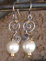 South Sea Pearls (faux) Two Tone Earrings