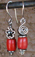 Hematite and Chinese Coral Earrings