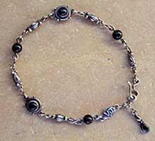 black onyx and sterling silver ankle bracelet
