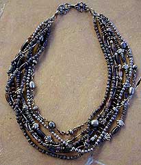 Tiger Opal, pearls, sterling silver 7 strand necklace by Vicky Jousan